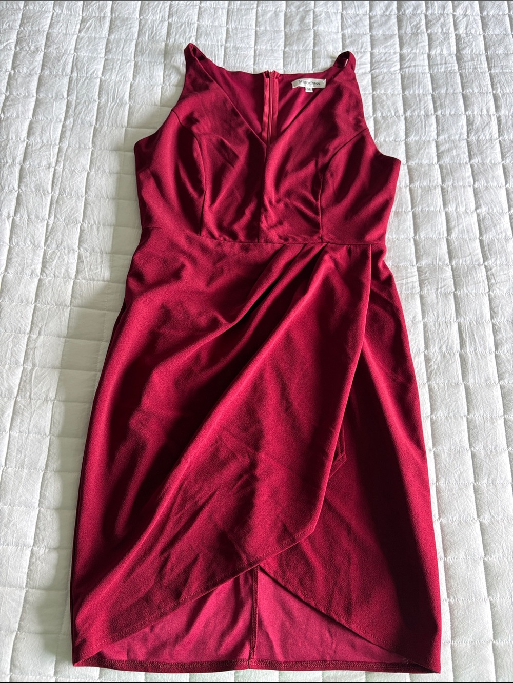 Sleeveless Wine Midi Dress with Draped Skirt